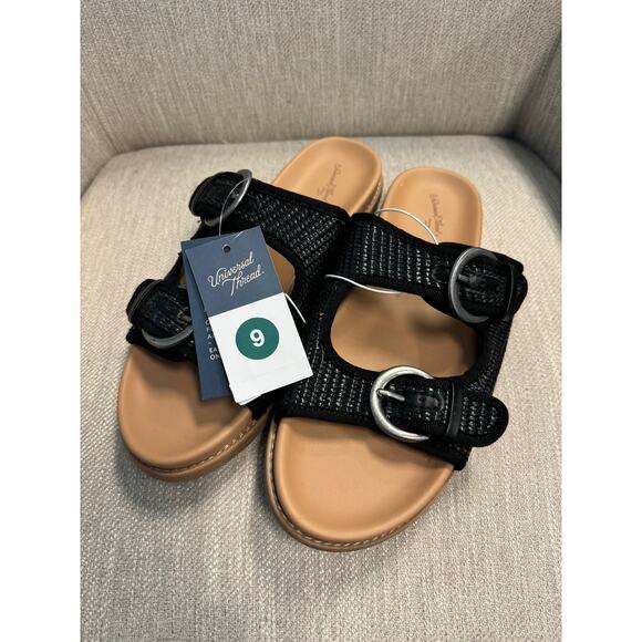 NWT Ladies Universal Thread Black Honey Sandals - Size 9 - Picture 1 of 4